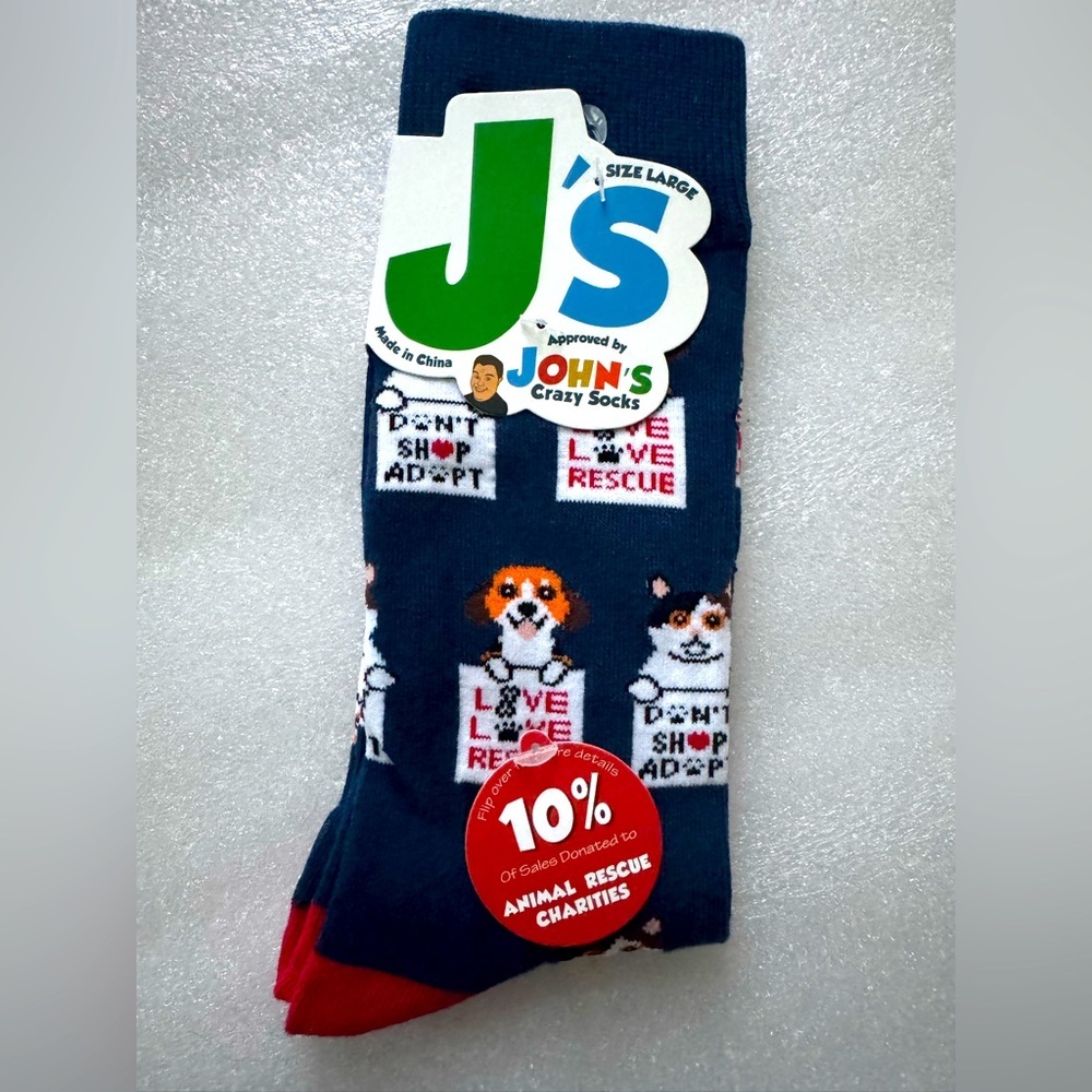 J's John's crazy socks  Animal Rescue Size Large Women’s 8-12, Men’s 6-12
